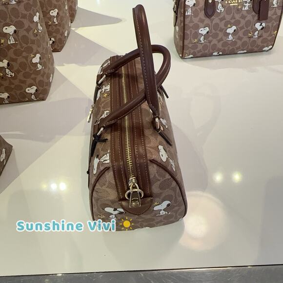 NWT Coach X Peanuts Rowan Satchel Bag Signature Canvas With Snoopy Print CBM33 - Picture 2 of 13